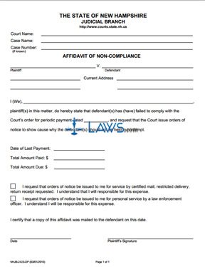 Form NHJB-2423-DP Affidavit of Non-Compliance