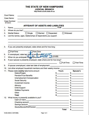 Form NHJB-2328-D Affidavit of Assets and Liabilities