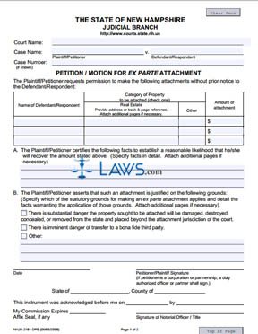Form NHJB-2181 Petition / Motion for Ex Parte Attachment