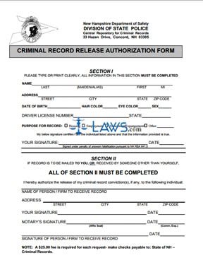 Division of State Police Criminal Record Release Authorization Form 