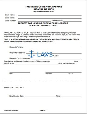 Request for Hearing on Temporary Orders Pursuant to RSA 173-B:4 