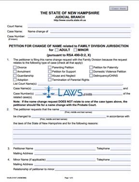 Petition for Name Change relating to Family Division Jurisdiction