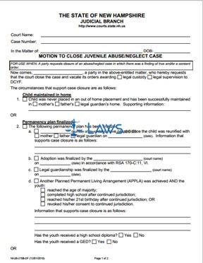 Motion to Close Juvenile Abuse/Neglect Case