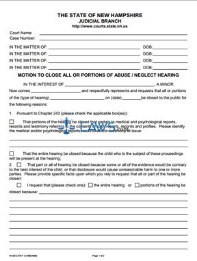 Motion to Close All or Portions of Abuse / Neglect Hearing