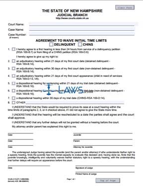 Agreement to Waive Initial Time Limits Delinquent CHINS