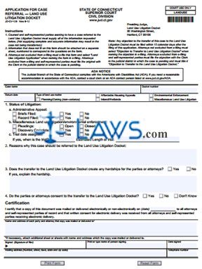 Form JD-CV-129 Application For Case Referral — Land Use Litigation Docket 
