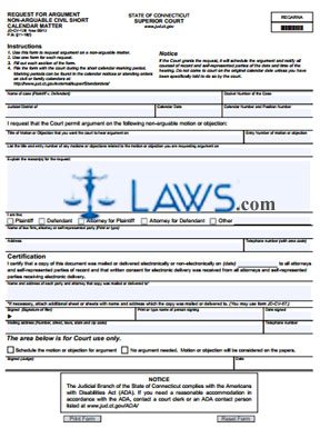 Form JD-CV-128 Request For Argument, Non-Arguable Civil Short Calendar Matter 
