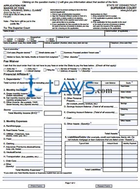 Form JD-CV-120 Application For Waiver of Fees — Civil, Housing 