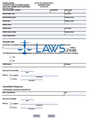 Form JD-CV-102 Foreclosure — Plaintiff's Bid At Foreclosure, Sale and Committee's Response 