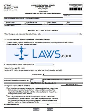 Form JD-CV-73 Affidavit RE: Exempt Status of Funds 