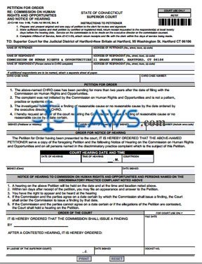  Form  JD-CV-68 Petition For Order Re: Commission on Human Rights & Opportunities