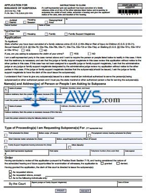 Form JD-CV-62 Application For Issuance of Subpoena 