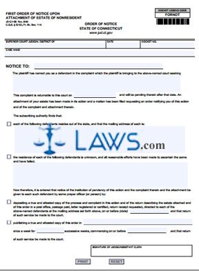 Form JD-CV-58 First Order of Notice/Attachment of Estate of Nonresident 