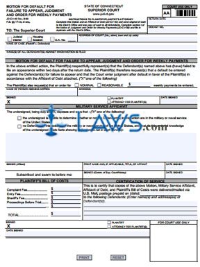 Form JD-CV-49 Motion for Default/Failure to Appear/Judgment/Order 