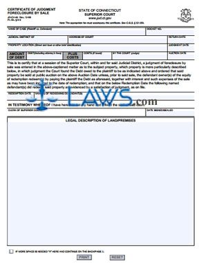 Form JD-CV-46 Certificate of Judgment- Foreclosure by Sale 