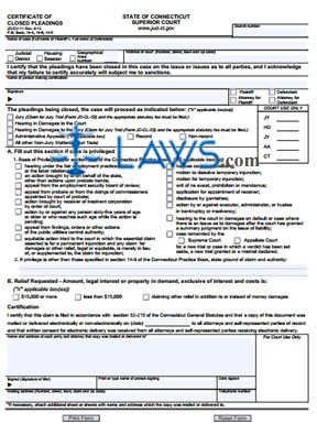 Form JD-CV-11 Certificate of Closed Pleadings 