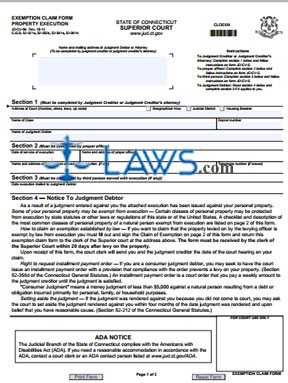 Form JD-CV-5B Exemption Claim Form, Property Execution 