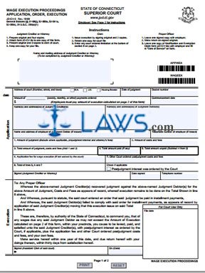 Form JD-CV-3 Wage Execution Proceedings - Application, Order, Execution 