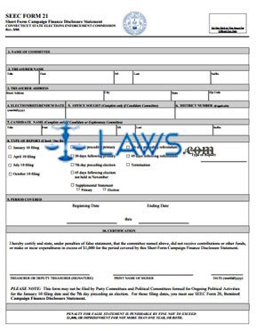 SEEC Form 21 Short Form Campaign Finance Disclosure Statement