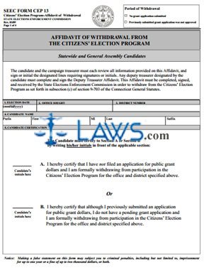 FORM CEP 13 Affidavit of Withdrawal Form