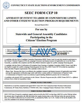 Form CEP 10 Affidavit of Intent to Abide by Expenditure Limits and Other Citizens' Election Program Requirements