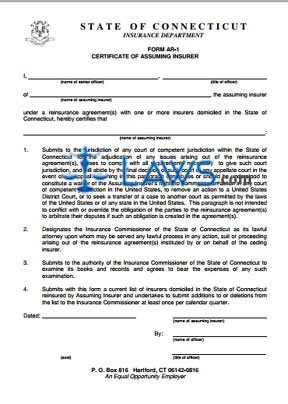 AR1 Form - Certificate of Assuming Insurer