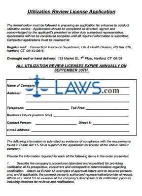 Utilization Review Company License Application