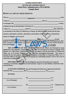 Third Party Administrator (TPA) Bond SAMPLE FORM