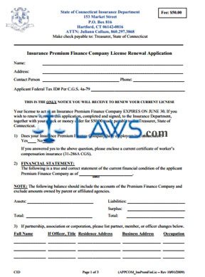 Premium Finance Company Renewal Application