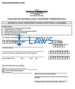 Fraternal Agent License/Appointment Cancellation Notice (Fraternal Society Use Only)