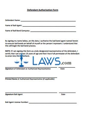 Bail Bond Defendant Authorization