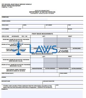 Form R-380 STV/School Bus/Public Service Vehicle Brake Inspection Report