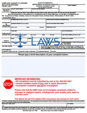 Form K-35 Complaint Against CT Licensed Dealer or Repairer