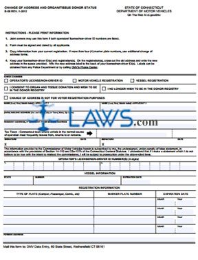 Form B-58 Change of Address and Organ/Tissue Donor Status