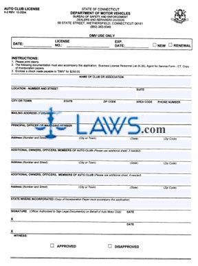 Form K-2 Application For Auto Club License