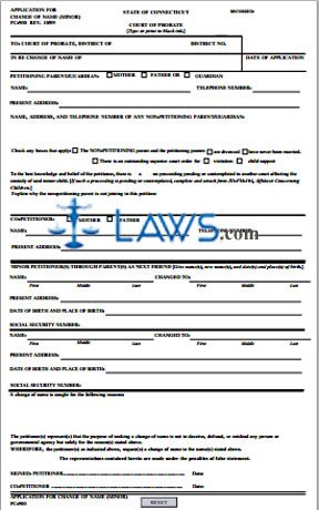 Form CT PC-900 Application for Change of Name (Minor)