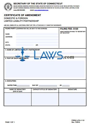 Form LLPA-1-1.0 Certificate of Amendment 