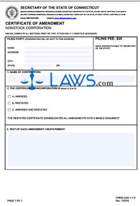 Form CAN-1-1.0 Certificate of Amendment 