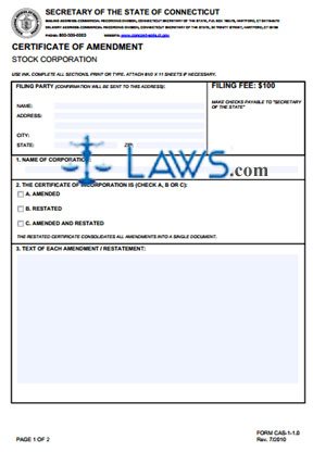 Form CAS-1-1.0 Certificate of Amendment 