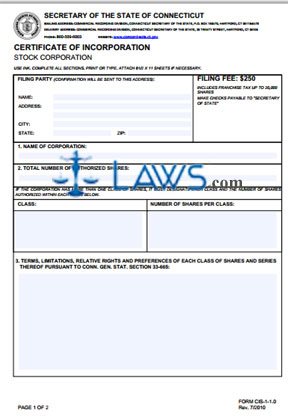 Form CIS-1-1.0 Certificate of Incorporation 