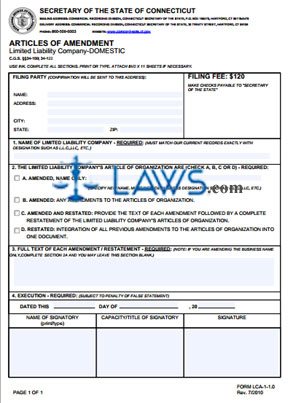 Form LCA-1-1.0 Articles of Amendment 