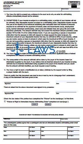 Form JD-FM-71 Advisement of Rights Re : Income Withholding 