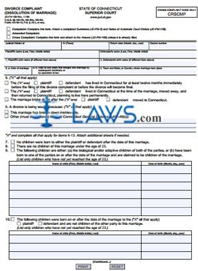 Form JD-FM-159 Divorce Complaint (Dissolution of Marriage)
