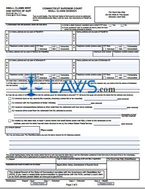 Form JD-CV-40 Small Claims Writ and Notice of Suit