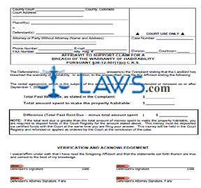 Affidavit to Support Claim for a Breach of the Warranty of Habitability