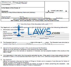 Application for Informal Probate of Will and Informal Appointment of Personal Representative