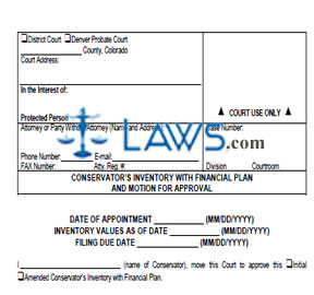 Conservator's Inventory with Financial Plan and Motion for Approval