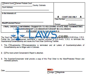 Final Order Confirming Transfer to Receiving State and Terminating Guardianship and/or Conservators