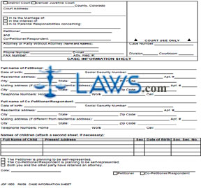 Form JDF 1000 Case Information Sheet