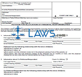 Form JDF 1413 Petition for Allocation of Parental Responsibilies (Please file with JDF 1000)